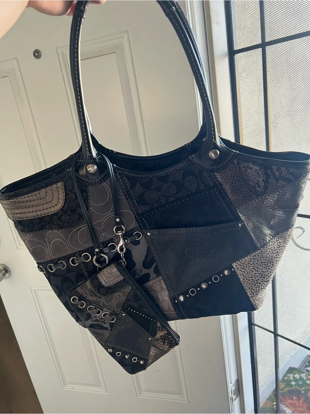 Coach Patchwork Black Animal Print Bleaker Tote with Wristlet Set - Picture 1 of 4